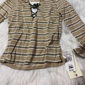 Long Sleeve Tee for Girl Size 7-8 Khaki with Gold NWT